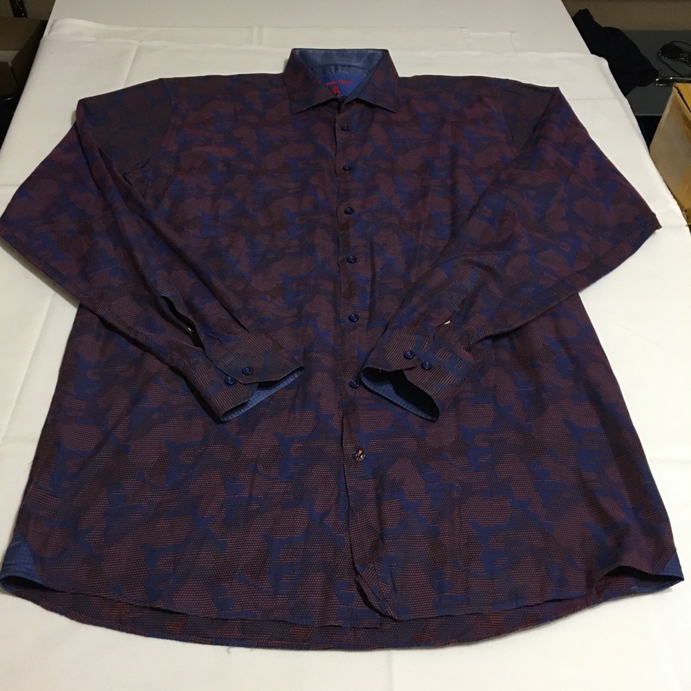 Luchiano Visconti Button Down Shirt Mens XLT Purple Abstract Pattern